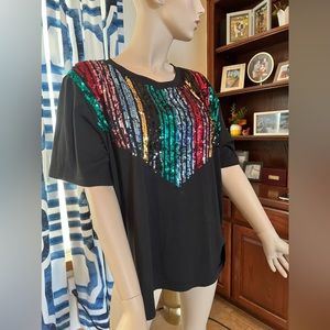 Multi-Colored Sequin Black Tee Size 1X
